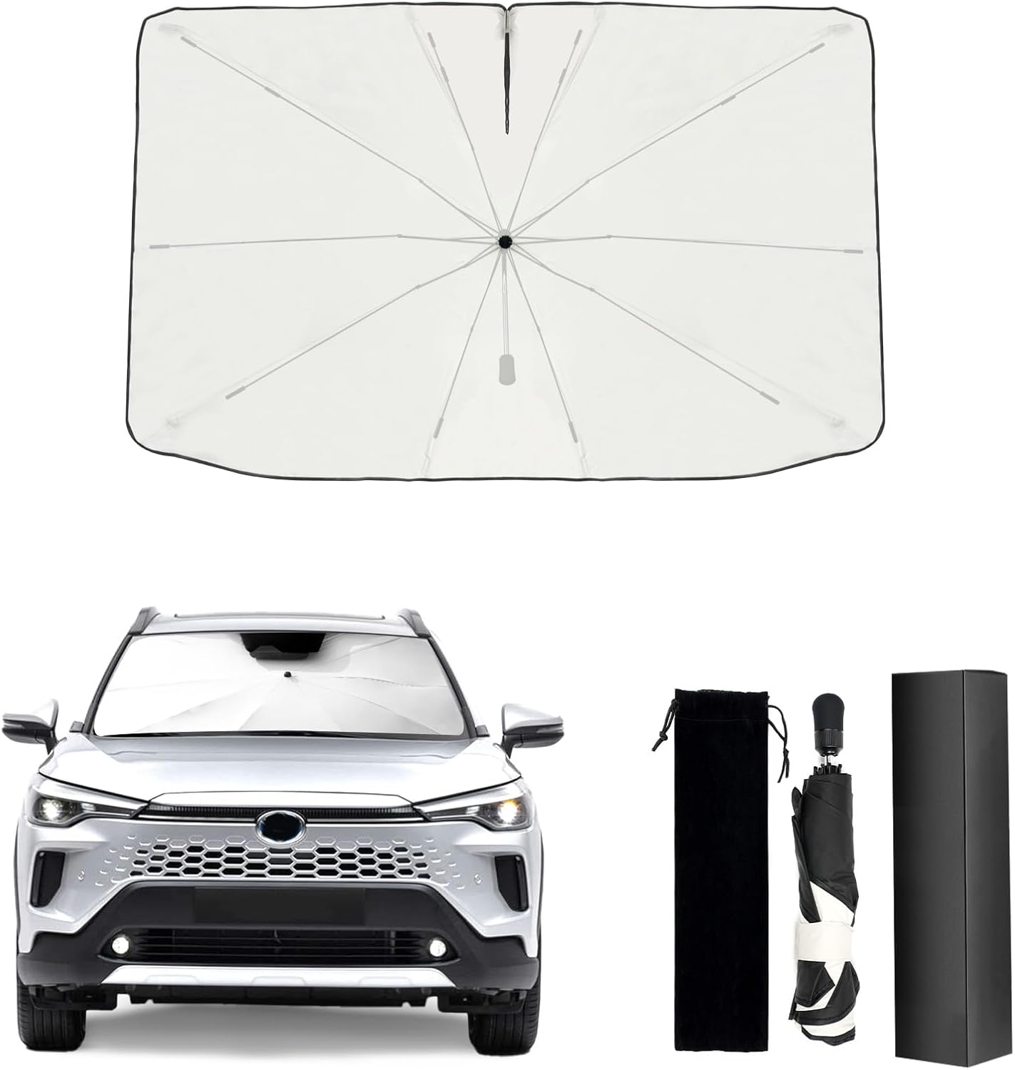 Umbrella Sunshade for Corolla Cross 2025 Accessories, Foldable Windshield Cover Sun Shade Umbrella Visor with UV Block Windshield Heat Insulation (for Toyota Corolla Cross 2022-2025)