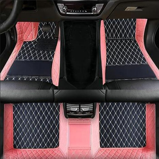 TAHALICustom Colors Car Floor Mats Black Pink for 99.9% Sedan SUV Sports， All-Weather Liners Car Floor mat，Luxury Leather Automotive Floor Mats (Pink Black,3D Floor Mats)