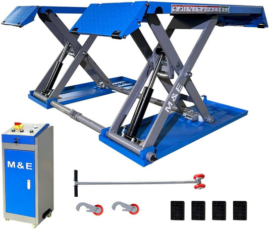 M&E 7700lbs Mid Rise Scissor Lift Pneumatic Release Auto Lift Car Lift 220V Mid-Rise Auto Lift Home Garage Lift