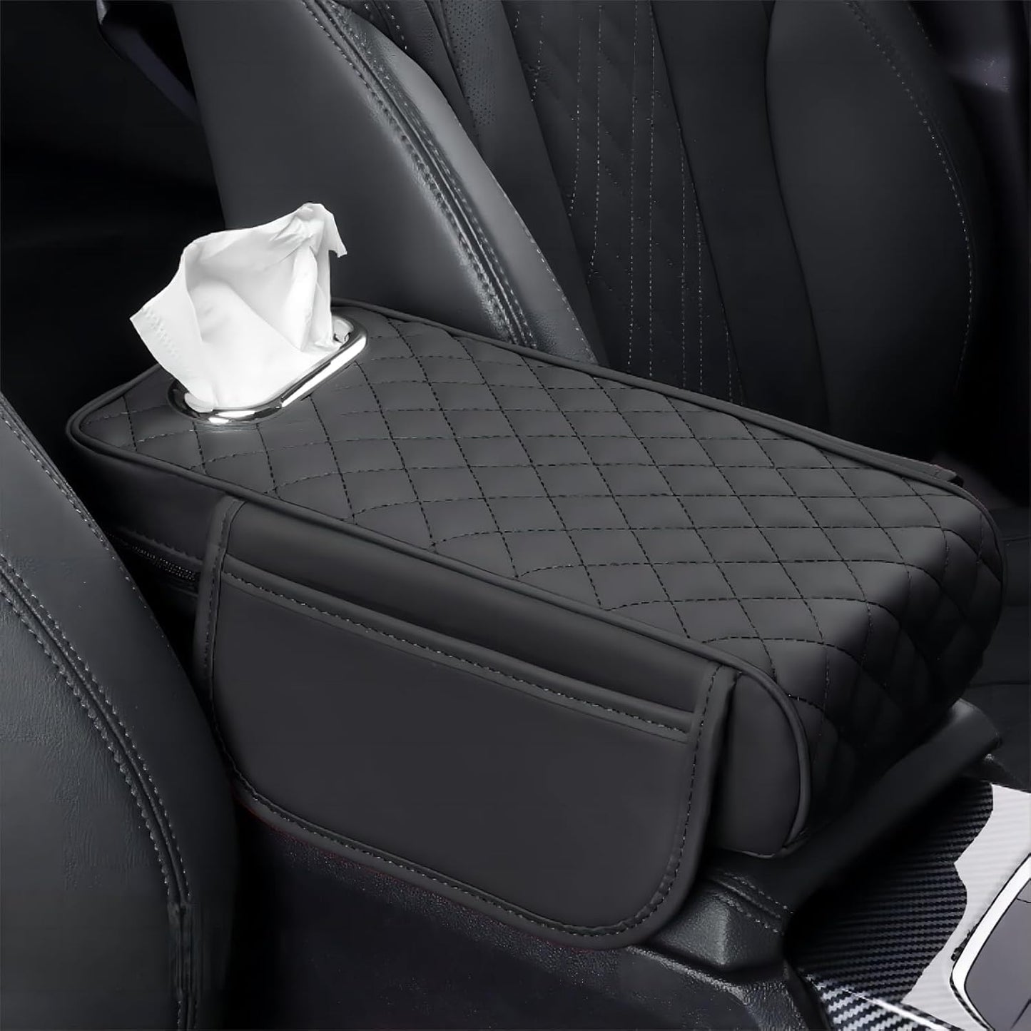 Car Armrest Cover Leather Car Console Covers Box Pad with Pocket and Tissue Box Arm Rest Cover for Car for SUV Truck Sedan Vehicle (Favor-Dark)