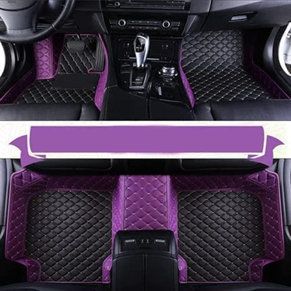 Custom All-Weather Protection Luxury Leather Floor Mats for Cars SUVs Trucks According Anti-Slip Leather Floor mats ﻿ (32,Purple and Black Beige)