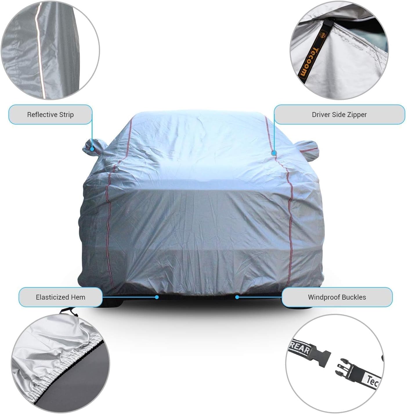 Tecoom Hard Shell Truck Car Cover Waterproof UV-Proof Windproof Zipper Design with Straps Buckle Fit for Ford F150 Ram 1500 Chevy Silverado Toyota Tundra GMC Sierra Full Size Truck Length Up to 212"