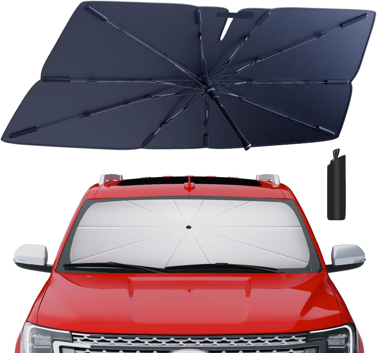Windshield Sun Shade Umbrella for 2018-2025 Ford Expedition Accessories: Custom Fit 210T Silver, Foldable Sunshade Front Window Sun Visor, Blocks UV Rays, Keeps SUV Cool for XLT, Limited, Platinum