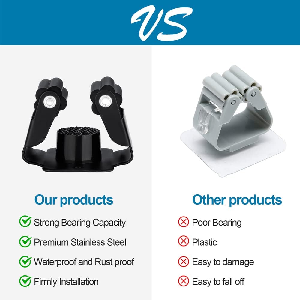 3PCS Broom and Mop Holder, Heavy Duty Garden Tool Organizer Rack Rake and Shovel Handle, Stainless Steel Mop Hanger. Wall Mounted Utility Rack with Screws, Silver.