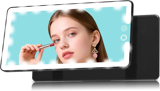 Car Sun Visor Vanity Mirror,Rechargeable Led Makeup Mirror with 3 Light Modes,Dimming Lights,Black