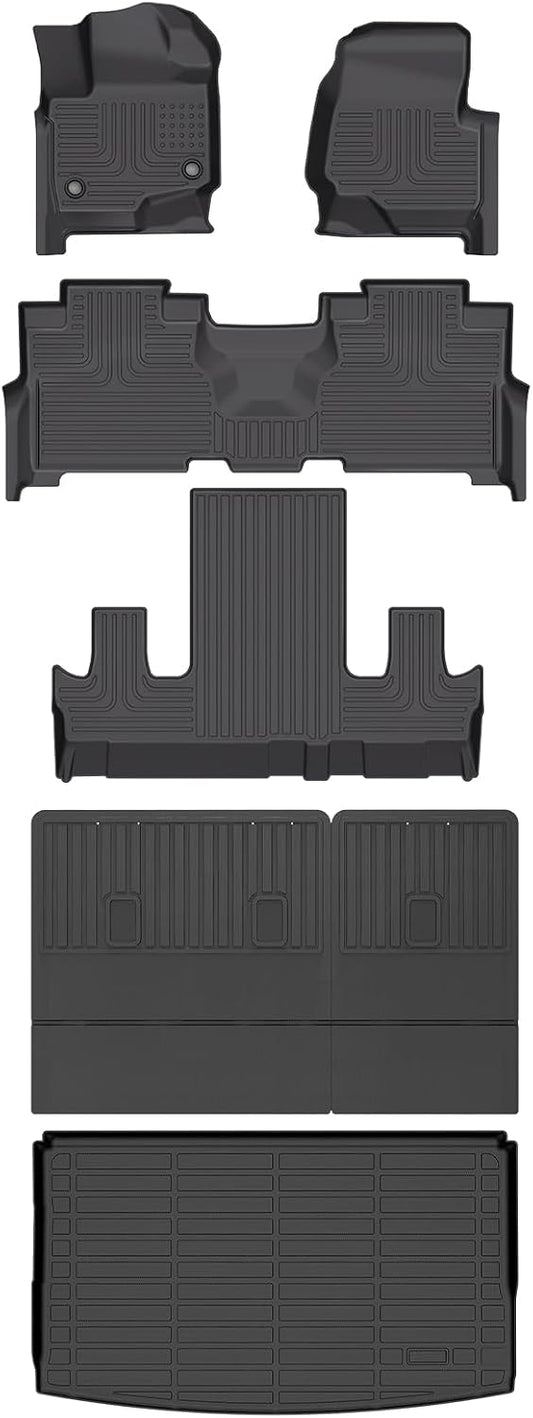 Wayhigh-All Weather Floor Mats and Cargo Mat Set Fit for Ford Expedition Max 7 Seats 2021-2025 TPE Car Mats with Backrest Mat Waterproof Heavy Duty Rubber Floor Liners for Expedition Max Accessories