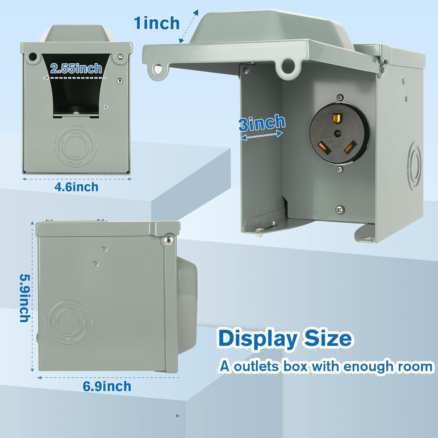 30 Amp RV Power Outlet Box, 125 Volt NEMA TT-30R Receptacle, Lockable Enclosed Outdoor Plug, Electrical Receptacle Panel, Weatherproof Temporary Hookup for RV Camper Car Travel Generator