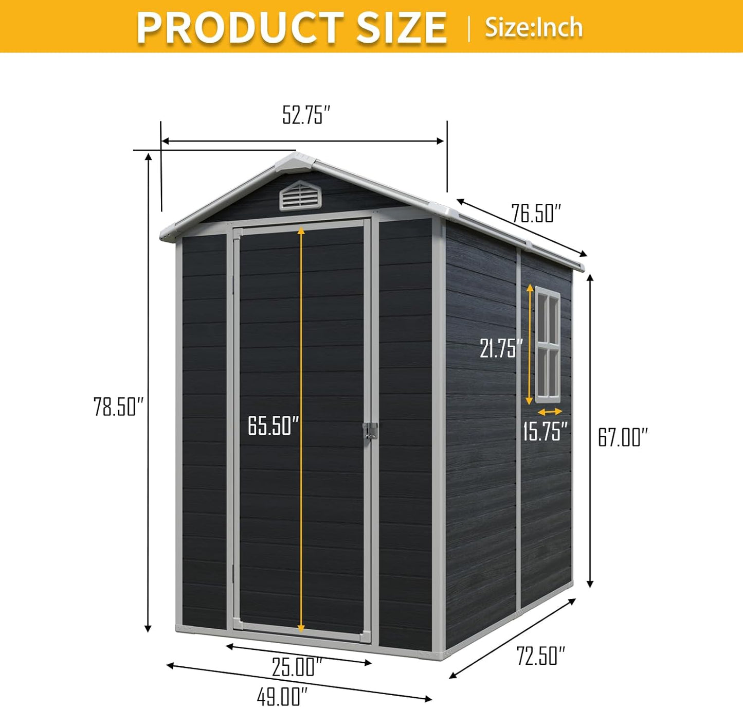 4x6 FT Outdoor Storage Shed, Resin Garden Shed with Thick Floor, Plastic Storage Shed with Window, Waterproof Outside Tool Shed with Lockable Hinged Door for Backyard, Patio, Lawn, Black