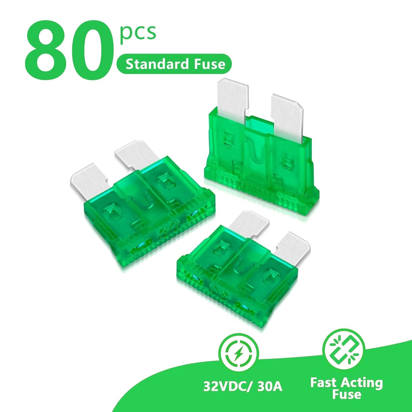 (80Pcs) 30 Amp Standard Fuse, 30A Car Blade Fuses for Car/RV/Truck/SUV/Motorcycle/Boat