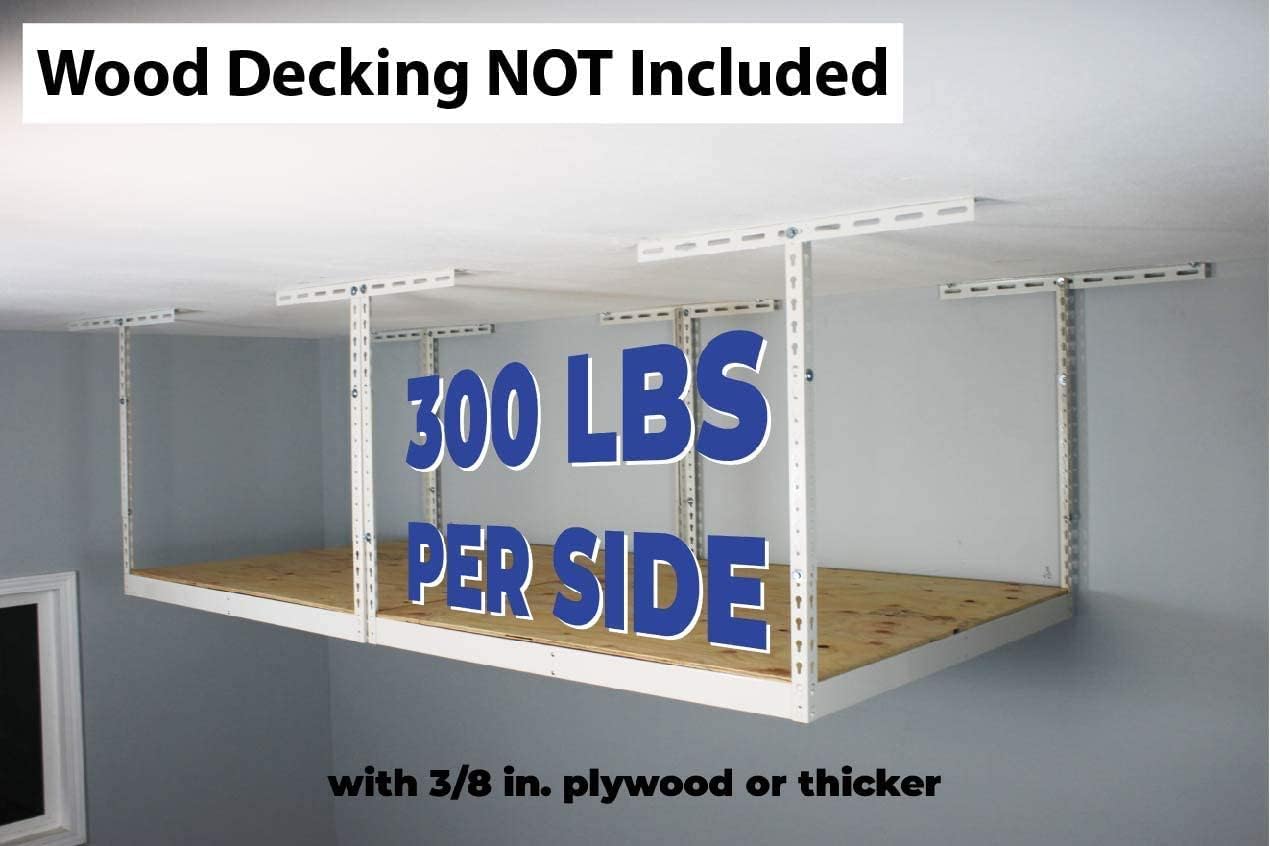 MonsterRax 4x8 Overhead Garage Storage Rack Frame Kit - Hanging Garage Ceiling Storage Rack System - (White, 24"-45")