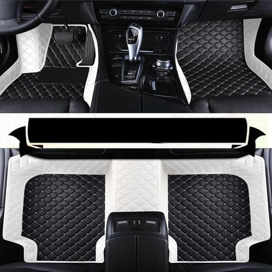Custom Artificial Leather Waterproof All-Weather Car Floor Mats Fit for 99% Sedan SUV Sports Car Vehicle Car Mat (White Black White)