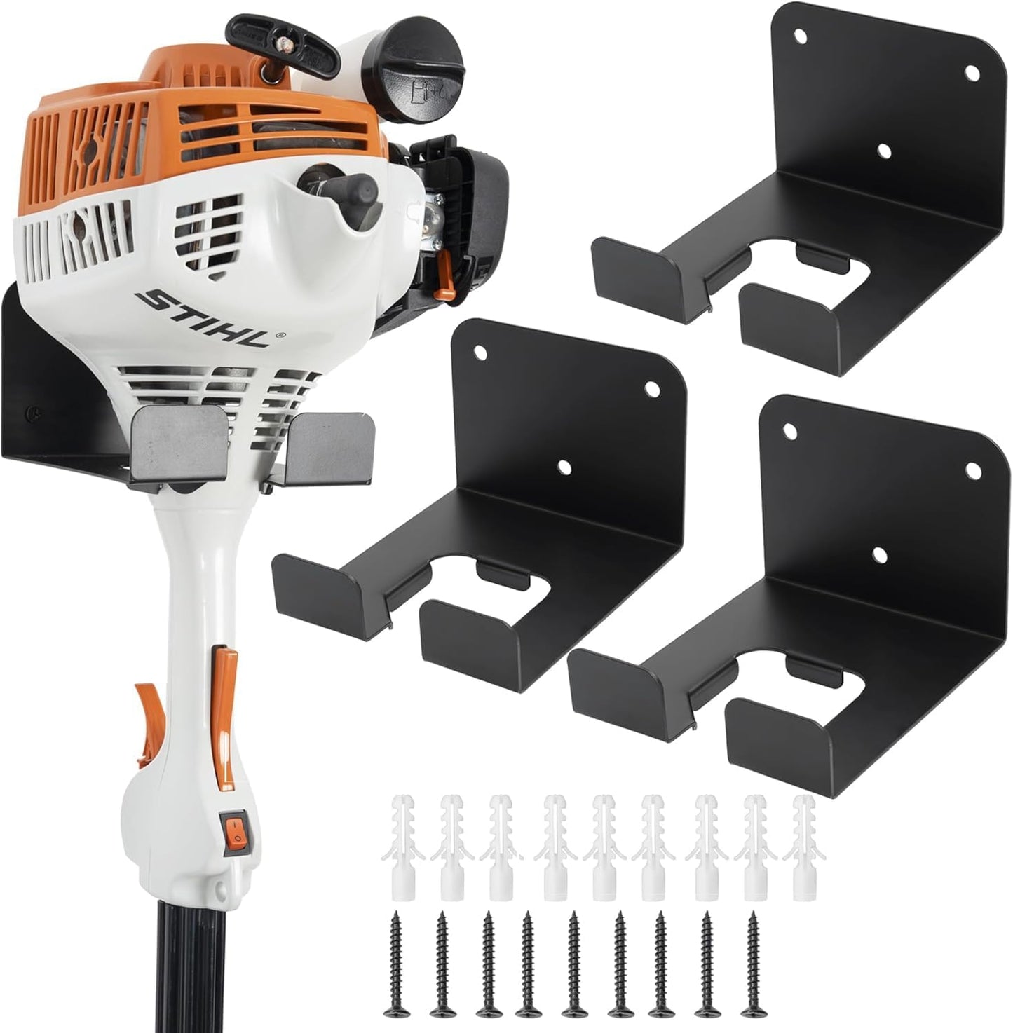Weedeater Hanger, 3 Pack Weed Eater Hanger for Garage Wall-mounted Organizer Trimmer Rack Storage for Grass Trimmer, Hedge Trimmer, Garage Wall, Garden Tools, Black