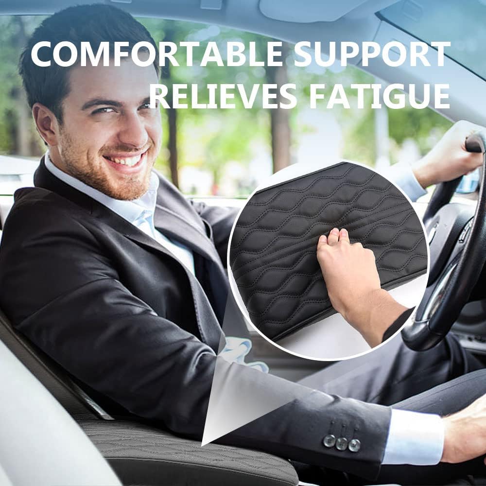 2025 Upgrade Universal Style Memory Cotton Car Armrest Box Pad,New Leather Car Armrest Box Pad Car Center Console Cover Pad,Vehicle Seat Box Cushion Protector for SUV Truck (Black, Angle Pattern)