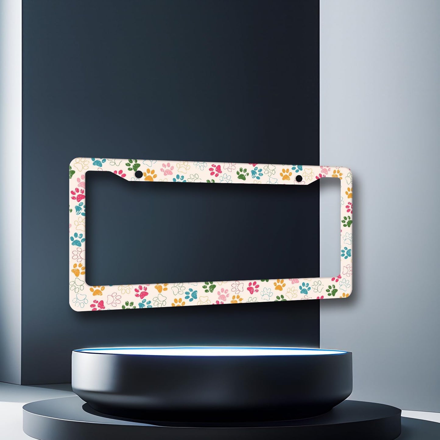 Colorful Dog Paws License Plate Frame Animal Dogs License Plate Holder Stainless Steel Funny Design with 2 Holes and Screws 12.3" x 6.3"