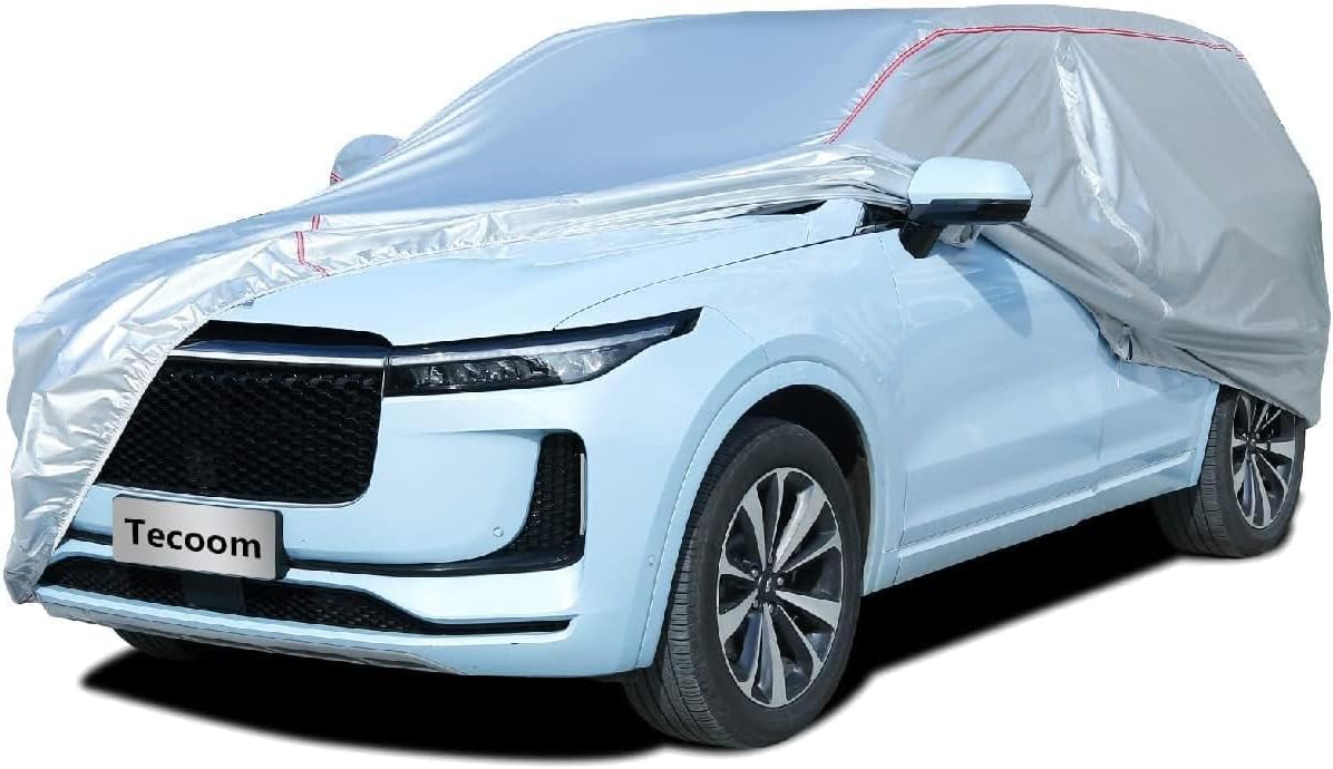 Tecoom Hard Shell Breathable Material Door Shape Zipper Design Waterproof UV-Proof Windproof Car Cover for All Weather Indoor Outdoor Fit 191-205 Inches SUV