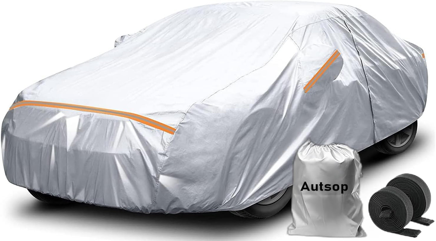 Autsop Car Cover Waterproof All Weather,12-Layer Car Covers for Automobiles Outdoor Heavy Duty Full Exterior Covers for Hatchback(Up to 177 inch)