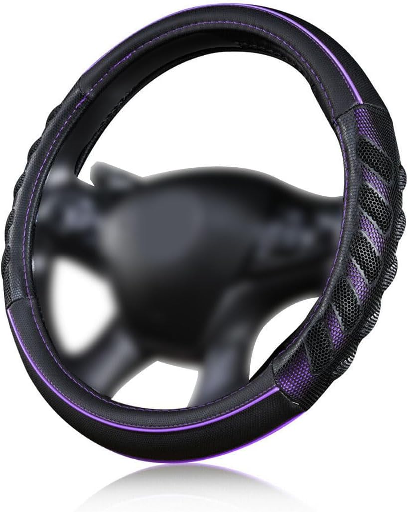 Flying Banner car Steering Wheel Cover Faux Leather Massage Universal fit 3D Honeycomb Hole Anti-Slip Sporty 15 Inches (Purple Black)
