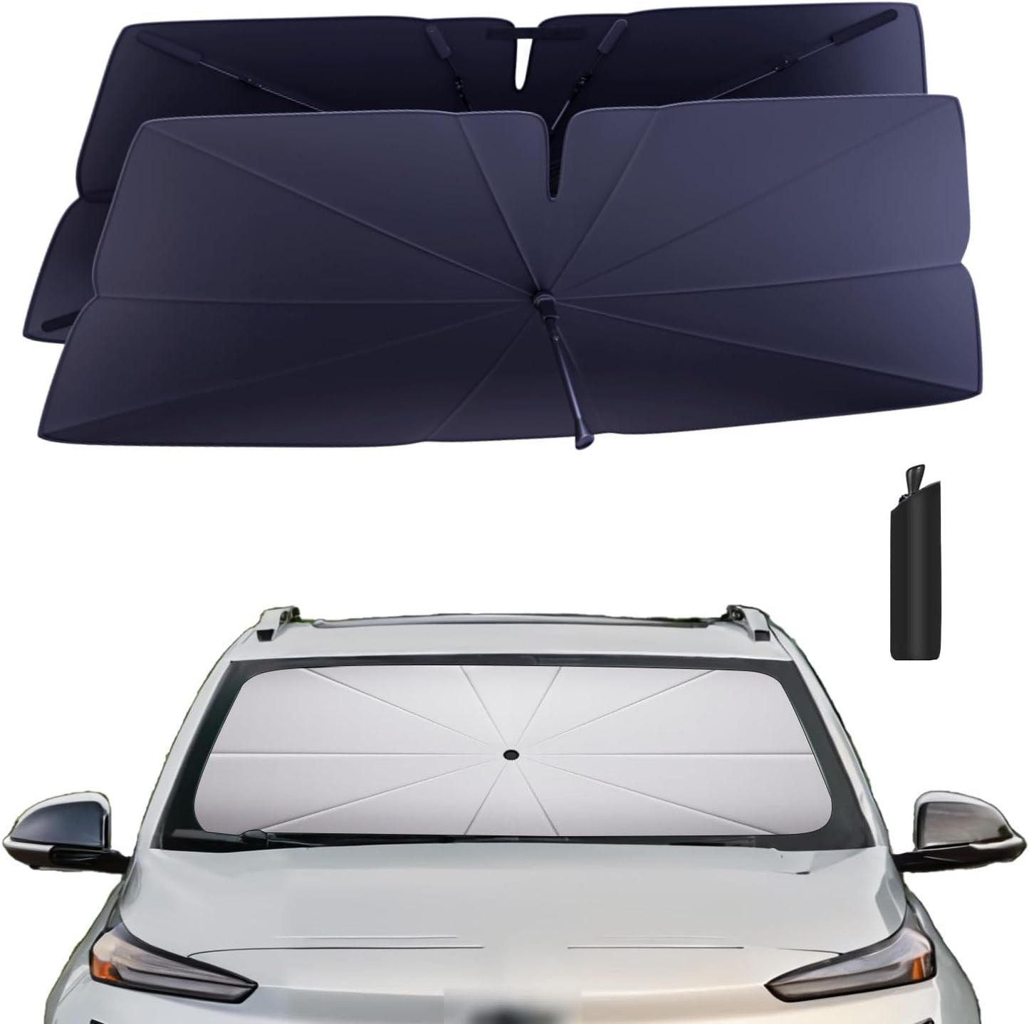 Windshield Sun Shade Umbrella Compatible with 2022-2025 Chevy Bolt EUV Accessories: Custom Fit 240T Silver, Double Thickened, Foldable Window Sunshade, Ultimate 99% UV Blocking for LT, Premier