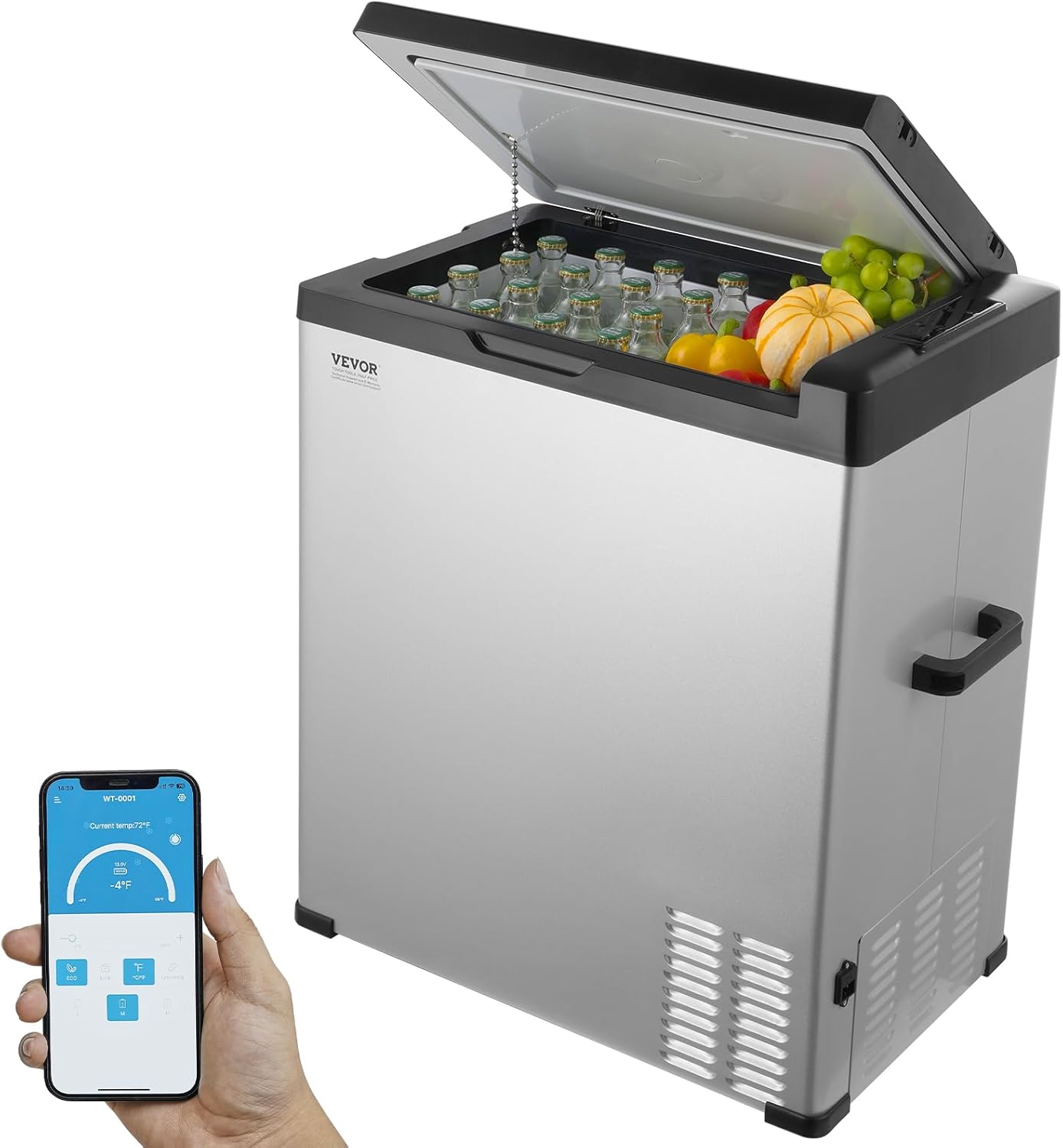 VEVOR 12 Volt Car Refrigerator Fridge, 70Liter(74qt) Single Zone Portable Freezer, -4℉-68℉ Adjustable Range, 12/24V DC and 100-240V AC Compressor Cooler for Outdoor, Camping, RV, Silver