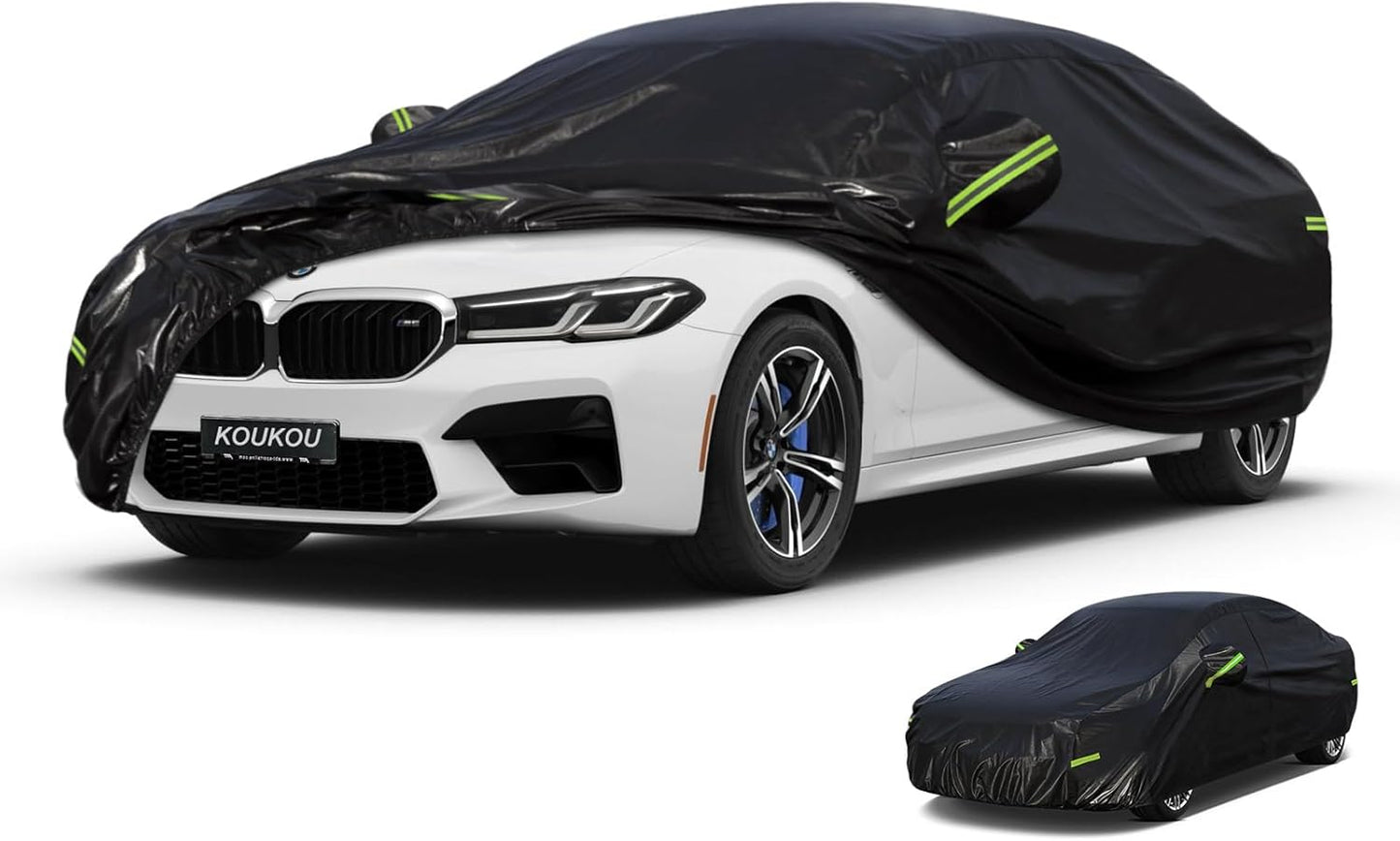 KouKou Car Cover Waterproof All Weather, 7 Layers Outdoor Car Covers for Automobiles, Universal Fit for BMW 5 Series 535i 530i 528i, Lincoln MKZ, Dodge Charger, ect. (Length 194-208 inch)