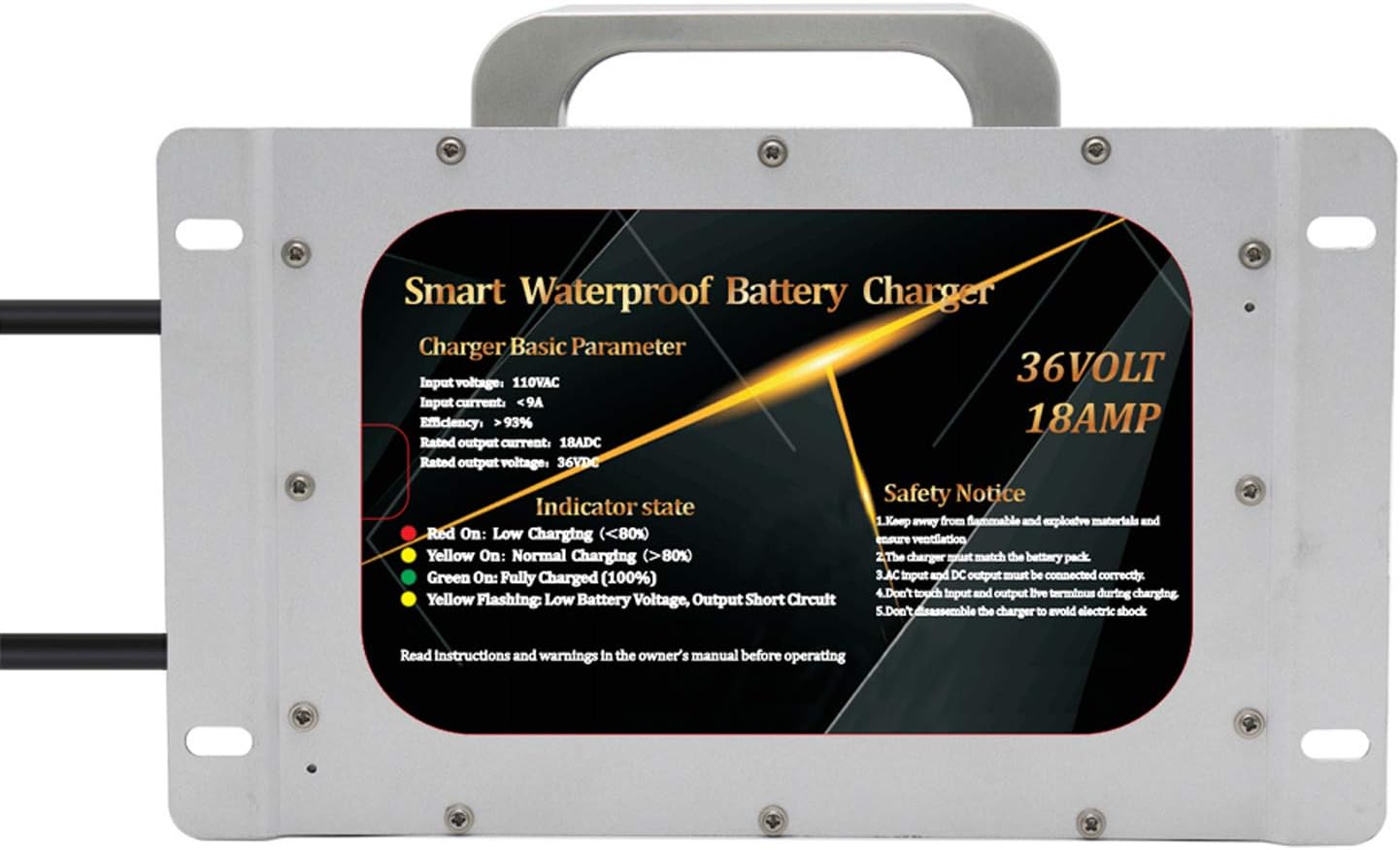 36V 18A Golf Cart Battery Charger for 36 Volt Club Car/Yamaha with Crowsfoot Style Connector Crows Foot Plug Waterproof IP68