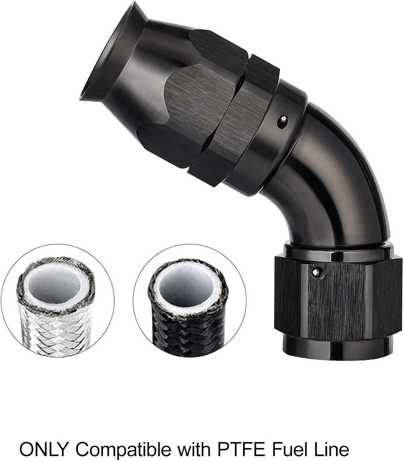 EVIL ENERGY 8AN 60 Degree PTFE One Piece Full Flow End Hose Fitting Aluminum Black