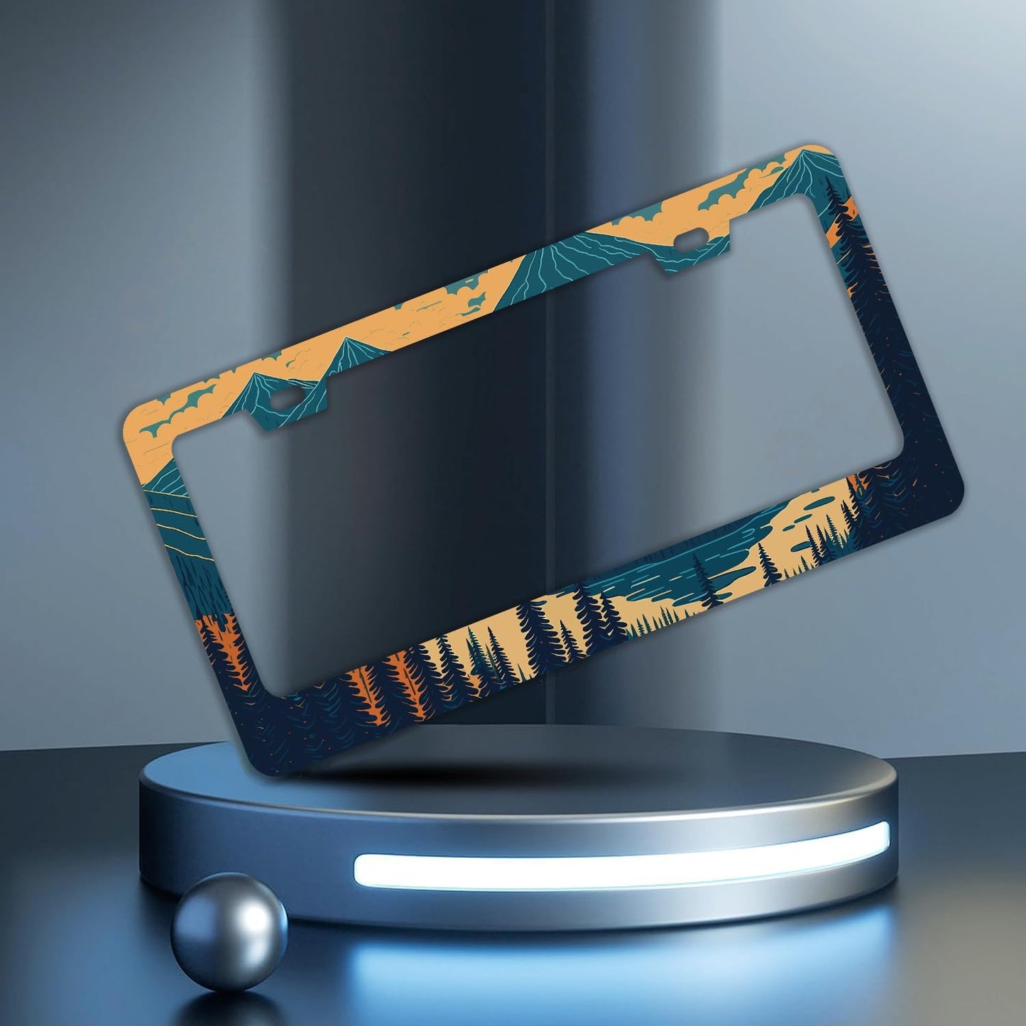 Mountains Forest License Plate Frames - 2 Pcs Set 2 Holes Stainless Steel Metal Novelty Auto Car Accessories Decoration License Plate Frame Cover Size 6.3" x 12.2" Fit US Vehicles for Women Men Gift