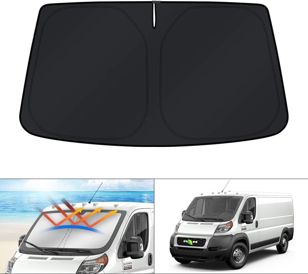 KUST Windshield Sun Shade for 2014-2025 2026 Dodge RAM ProMaster Accessories Full Size Cargo Van Chassis Cab Cutaway Window Van Sunshade Foldable Sun Visor Protector Blocks UV Rays Keep Car Cooler