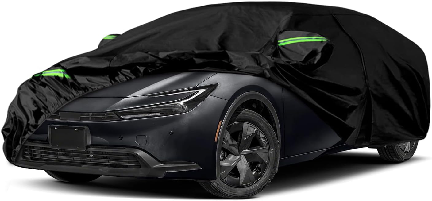 Waterproof Car Cover Compatible with Toyota Prius 2004-2025, Black 210T Inside Cotton Cover with Door Zippers for Snow Rain Dust Outdoor Protection