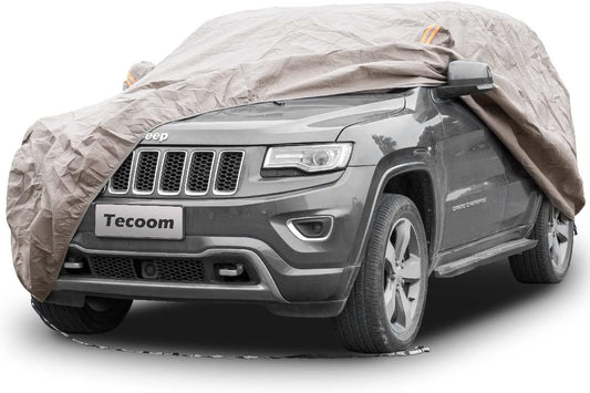 Tecoom Thick Shell Super Breathable-Waterproof Windproof Snow Sun Rain UV Protective Outdoor All Weather SUV Car Cover Fit 191-205 inches SUV