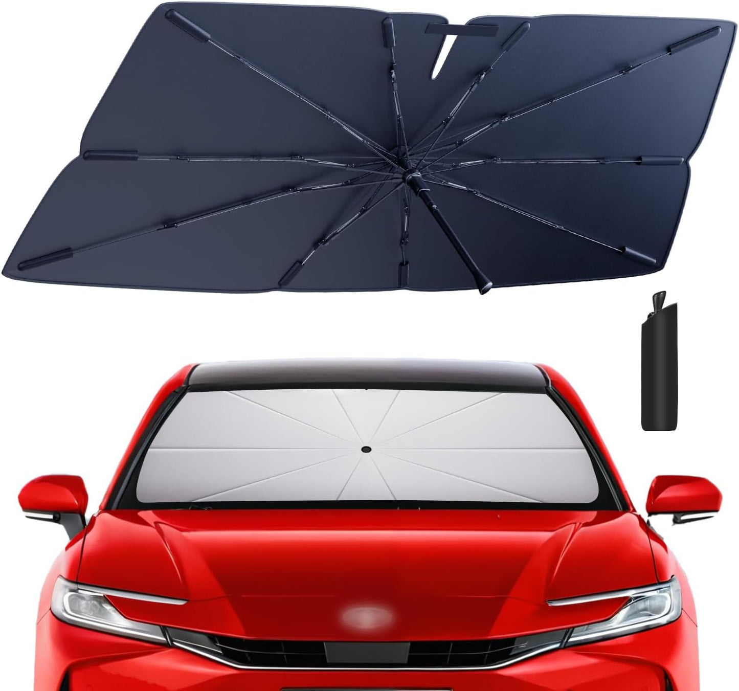 Windshield Sun Shade Umbrella for 2012-2017 Toyota Camry Accessories: Custom Fit 210T Silver, Foldable Sunshade Front Window Sun Visor, Blocks UV Rays, Keeps Car Cool for LE, XLE, SE, XSE, Hybrid
