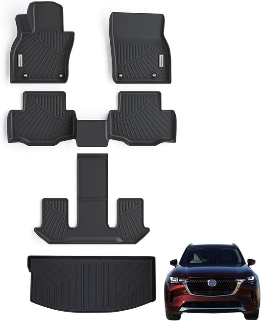 Floor Mats & Cargo Liner for 2024 2025 Mazda CX-90 CX90 PHEV 6&7 Seats（Not Suitable for 8 Seats） TPE All Weather Protection 3 Rows Car Floor Liners & Trunk mat for CX 90