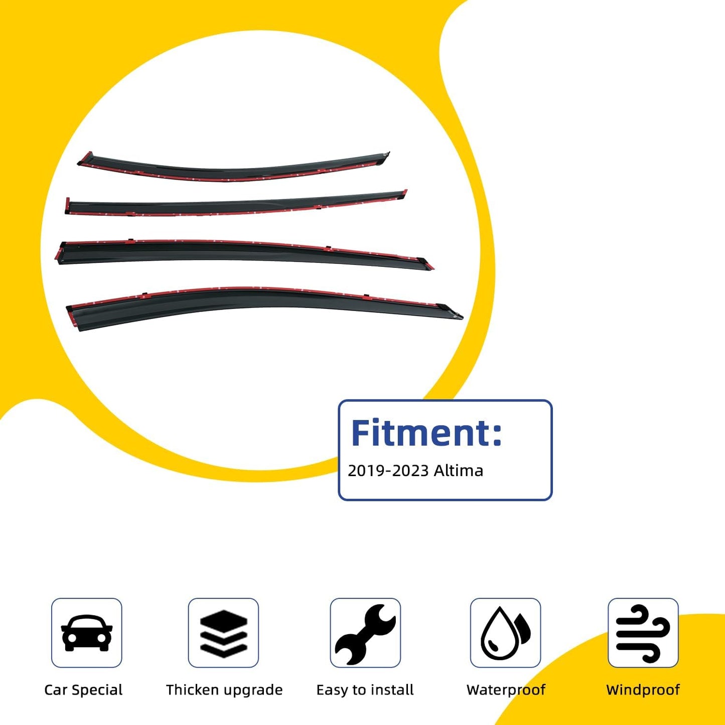 4pcs Smoke Tint with Chrome Trim Window Visors Compatible with Compatible with 2019-2024 Altima Outside Mount Tape On/Clip On Style PVC Sun/Rain Guard Vent