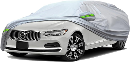 TUCAREST 6-Layers Full Car Cover Universal Premium Shell Zipper Design Waterproof All Weather Weatherproof UV Sun Protection Snow Dust Storm Resistant Outdoor with Straps (Fit for Sedan 197"- 208")