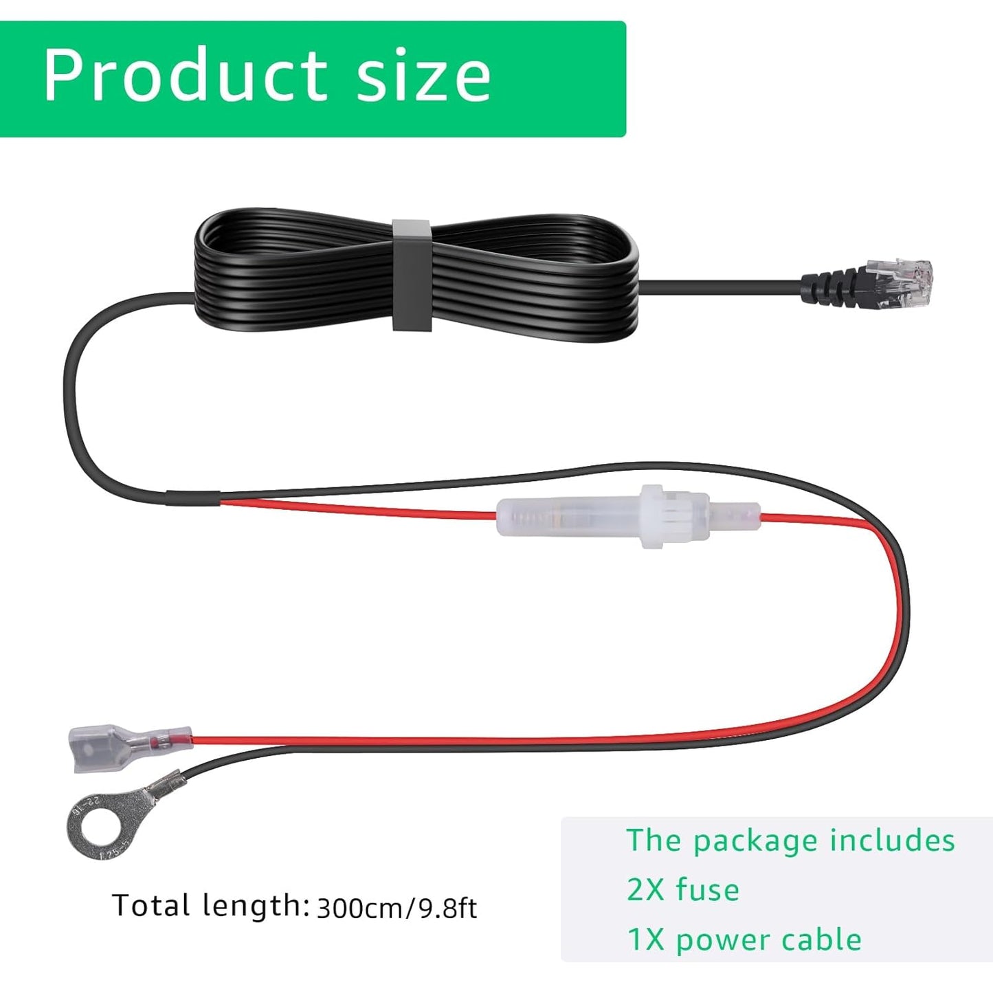 9.8 feet Long Straight Through Power Cord for Radar and Laser detectors Compatible with Cobra Escort Direct Wire