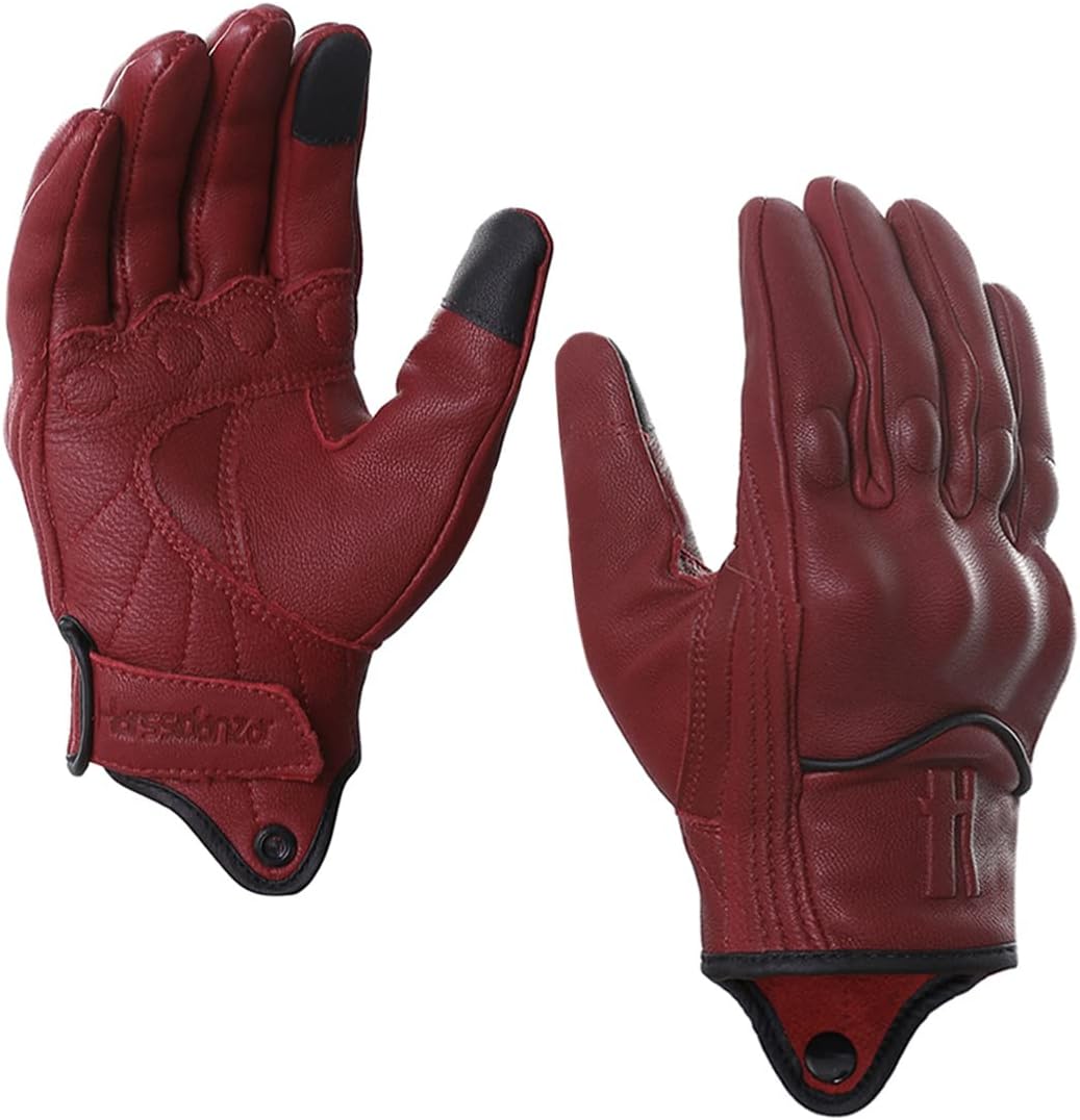 Harssidanzar Women's Motorcycle Gloves,Leather Motorcycle Gloves, Motorbike Gloves, Road Racing, Cycling, Climbing, Powersports Gloves Touchscreen GL016