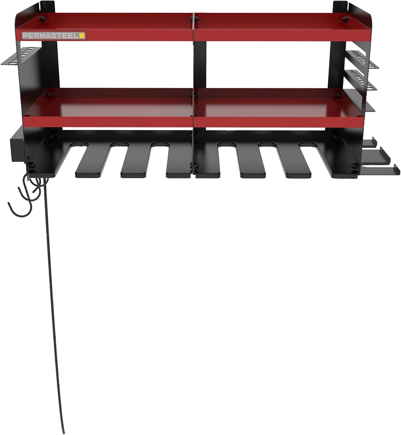 Permasteel Power Tool Organizer Wall Mount - 150 Lbs Load 3-Layer Heavy Duty Metal Storage Rack with Charging Station, Holds 6 Drills, 9 Hand Tools and 16 drill bits for Garage and Workshop, Red