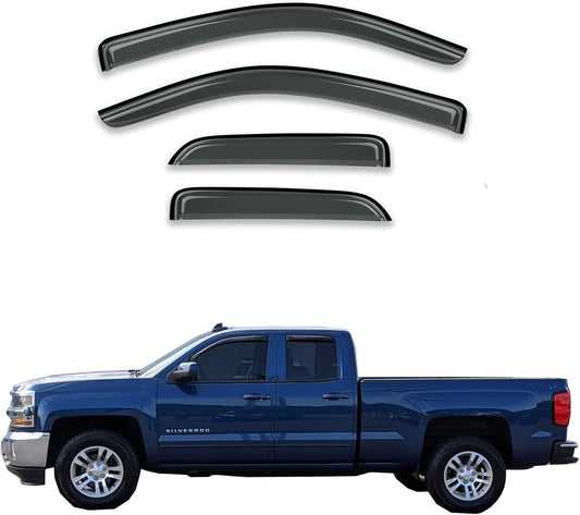 Smoke Sun/Rain Guards Window Visor Compatible with 2014-2018 Chevy Silverado/GMC Sierra Double Cab Wind Deflector 4pcs 94528