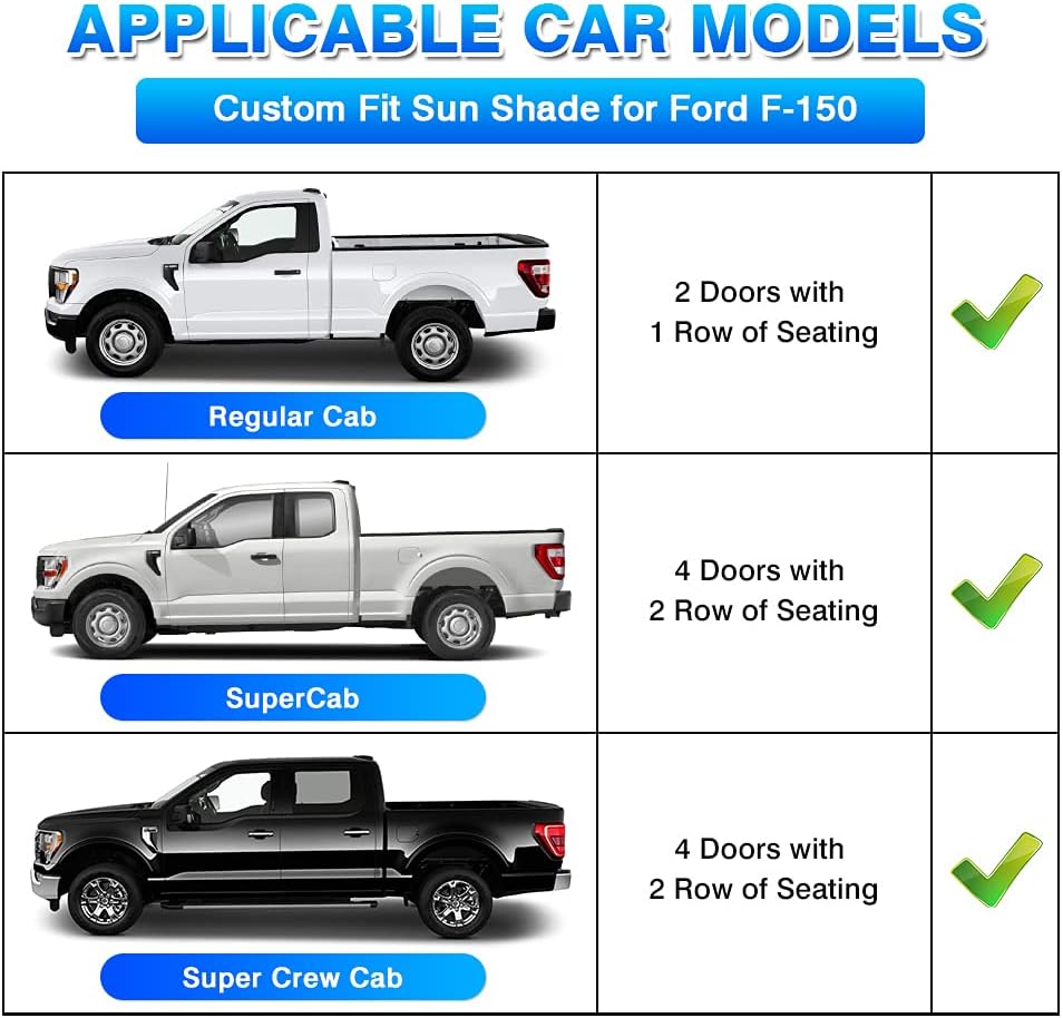 T TGBROS Windshield Sun Shade for Ford F150 2015-2020 Accessories Foldable Sun Shield Front Window Sunshade Cover Sun Visor Cover Block Heat and Sun Protection