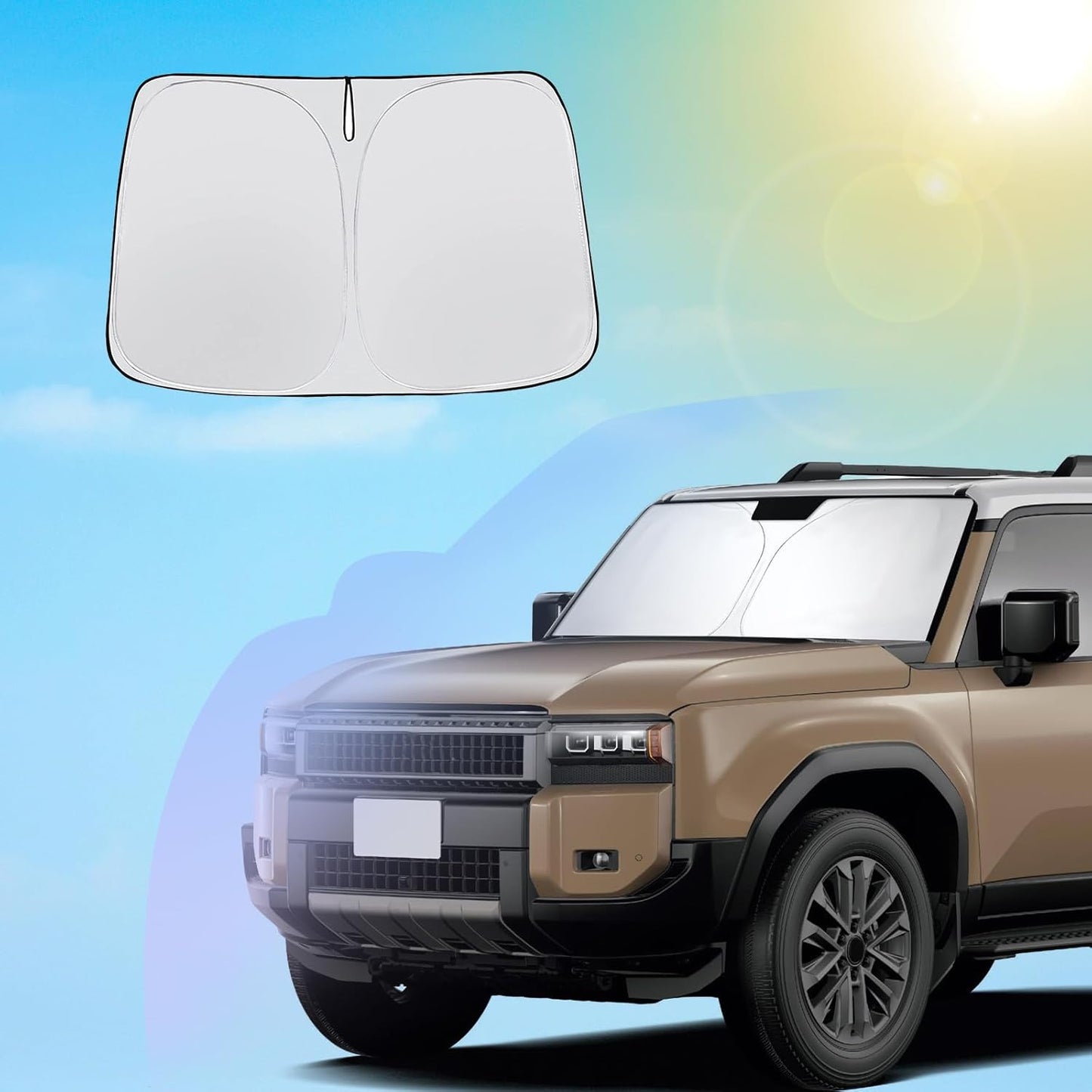 SXCY for 2024 2025 Toyota Land Cruiser Windshield Sunshade for Toyota Land Cruiser 2024 Accessories 2024 2025 Land Cruiser Sunshade Foldable Sun Shield 2024 2025 Land Cruiser Sun Shade Block UV Rays