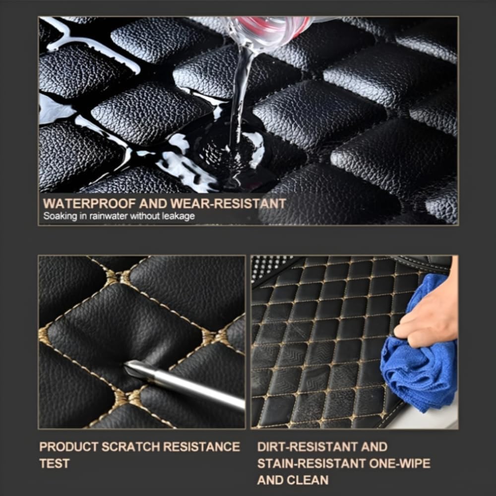 Add Personal Touch to Your Vehicle with IMEISH Customizable Logo Text Car Mats for 99% of vehiclesPads Protection Non-Slip Leather Floor Liners (Beige Stripe)