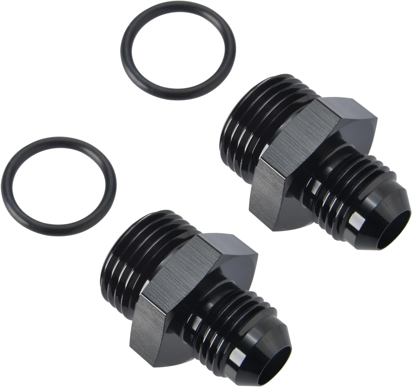 4AN Male Flare to 6AN ORB O-ring Boss Fuel Pump Rail Adapter Fitting Aluminum Black, Pack of 2