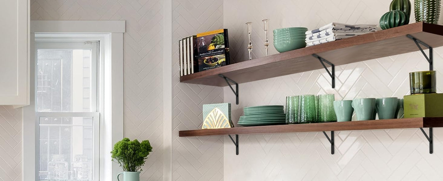 12 Pack L16 x H 10" Black Heavy Duty Shelf Brackets with Screws Metal Shelf Brackets Shelf Support Angle Brackets for Shelves L Brackets Heavy Duty Floating Shelf