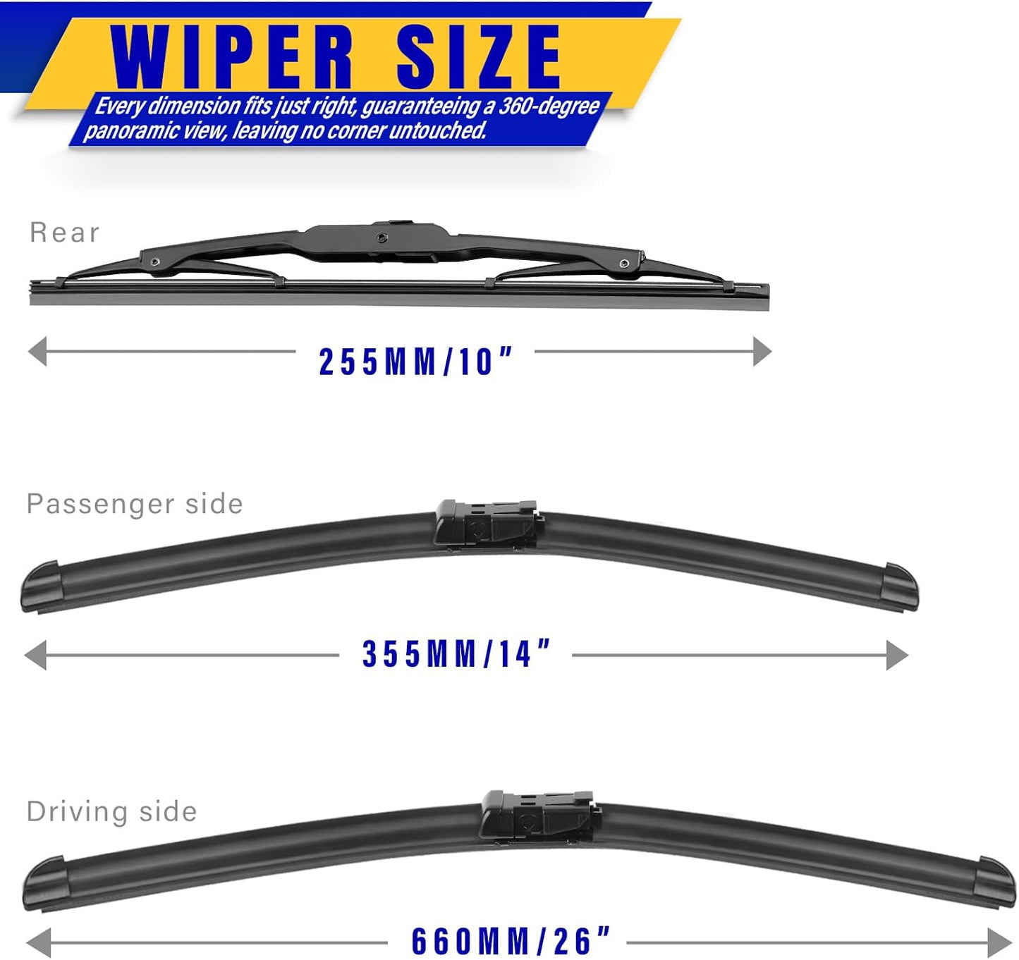 3 wipers Replacement for 2013-2021 2022 2023 Chevrolet Chevy trax/2013-2021 2022 Buick Encore, Windshield Wiper Blades Original Equipment Replacement - 26"/14"/10" (Set of 3) Top Lock