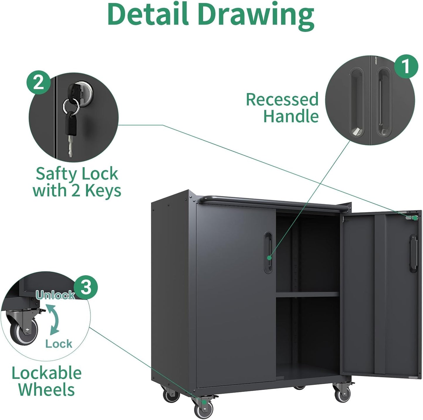 Metal Tool Cabinet,Garage Storage Cabinet System,Wall Cabinet & Locking Rolling Tool Cabinet with Doors and Adjustable Shelves,Steel Tool Cabinets for Home,Office (5 Pcs-StyleC, Black)