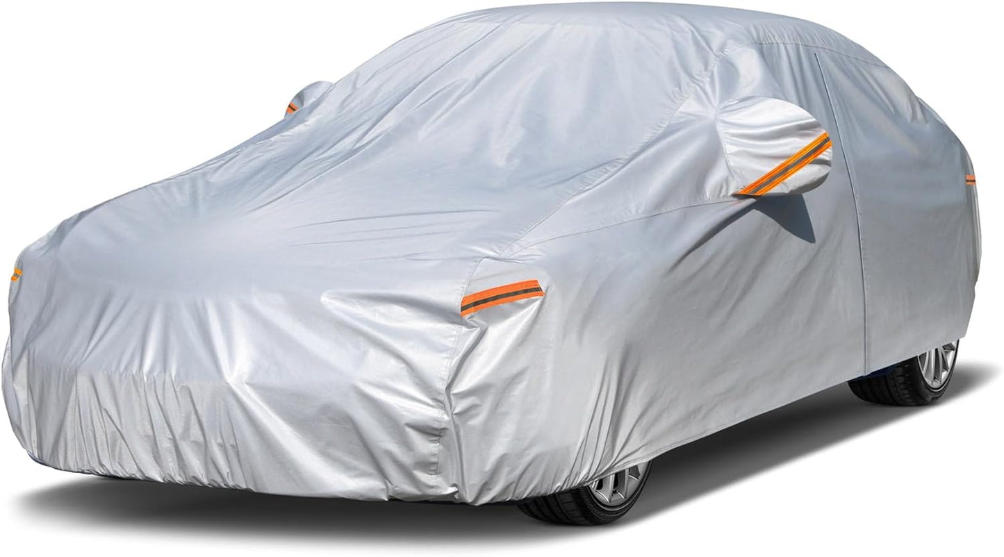 Kayme 6 Layers Car Cover Waterproof All Weather for Automobiles, Outdoor Full Cover Rain Sun UV Protection with Zipper Cotton, Universal Fit for Sedan (194-208 inch)