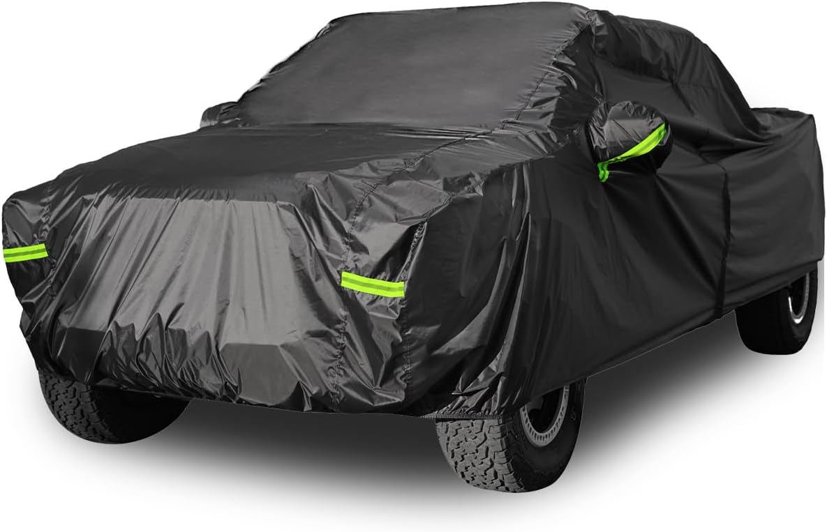 Pickup Truck Cover Waterproof All Weather, Outdoor Indoor Truck Protection Cover for Ford f150 / Chevy Silverado/Dodge Ram 1500 Truck Tarp Cover Black(Length 210 to 230 inch)