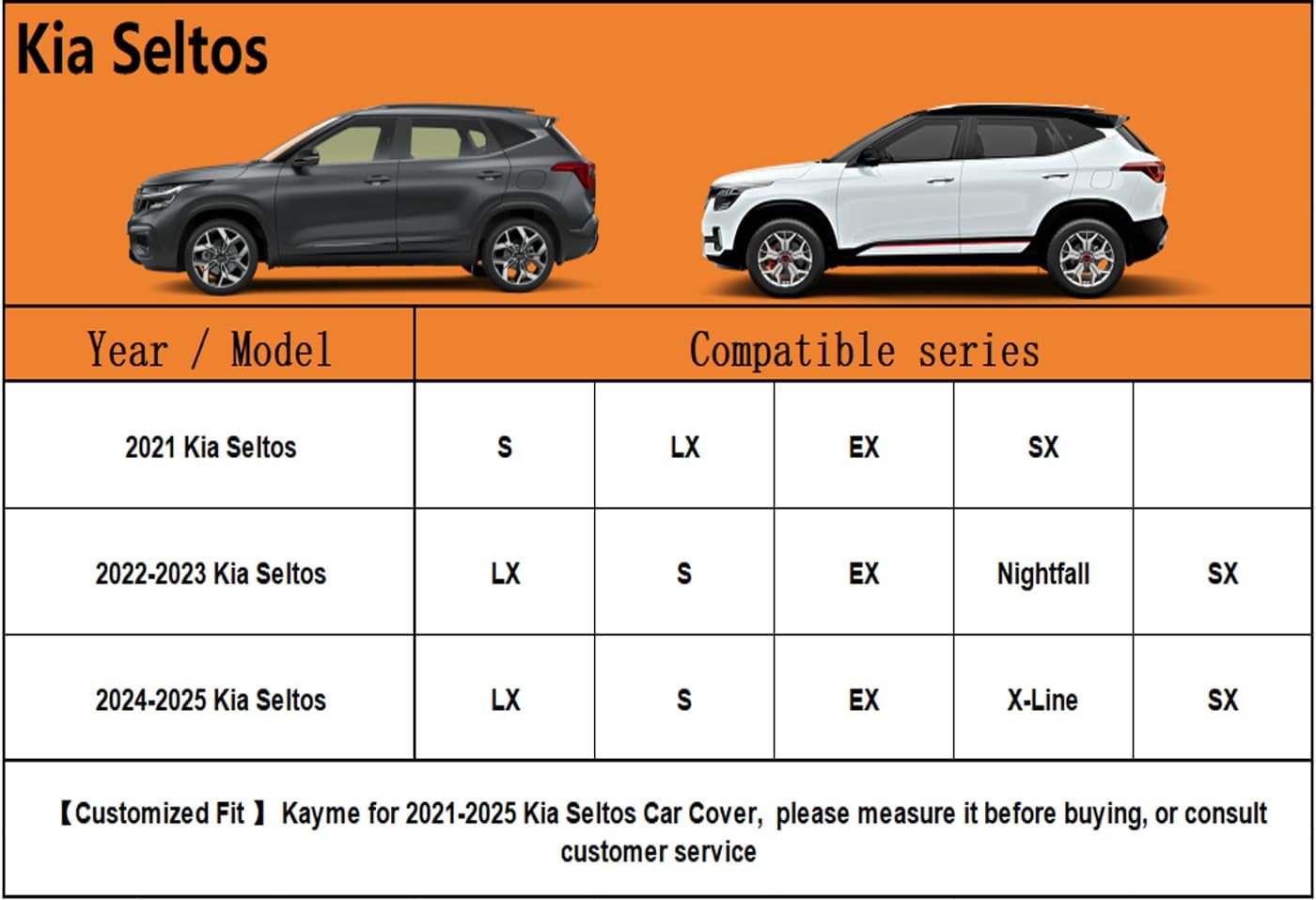 Kayme 6 Layers SUV Car Cover Custom Fit for Kia Seltos（2019-2025） Waterproof All Weather for Automobiles, Outdoor Full Cover Rain Sun UV Protection.Silver