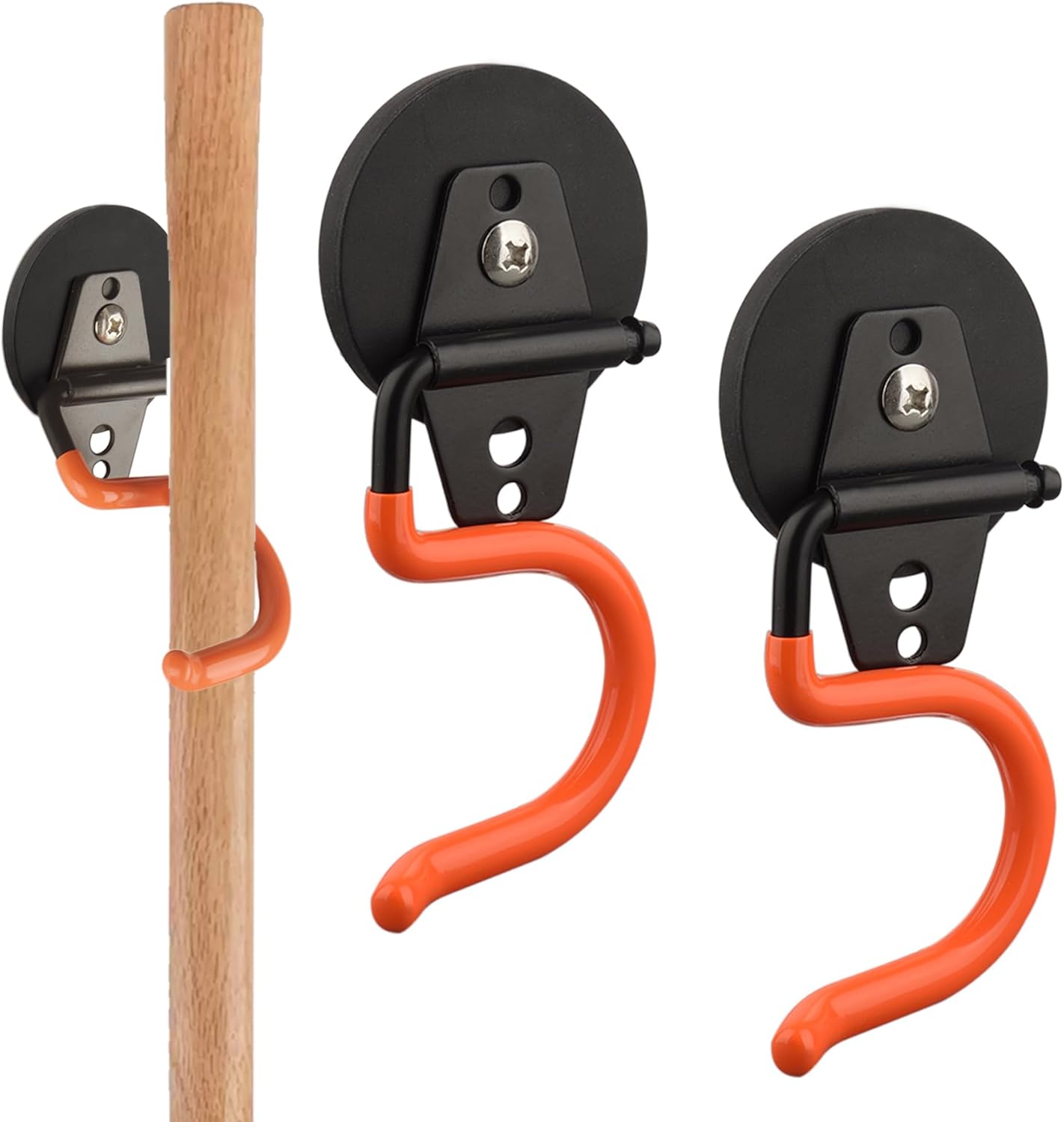 MUTUACTOR Magnetic Broom Holder,Non-Slip Garage Storage Hooks Heavy Duty,Strong Metal Hooks Magnetic Tools Holder for Snow Shovels Garage Racks Garden Hoes in Garden Warehouse(2Pack,Orange)