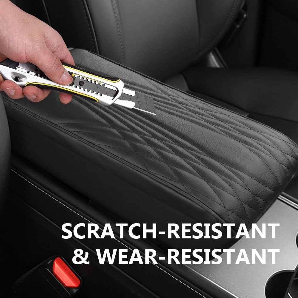 2025 Upgrade Universal Style Memory Cotton Car Armrest Box Pad,New Leather Car Armrest Box Pad Car Center Console Cover Pad,Vehicle Seat Box Cushion Protector for SUV Truck (Black, Angle Pattern)